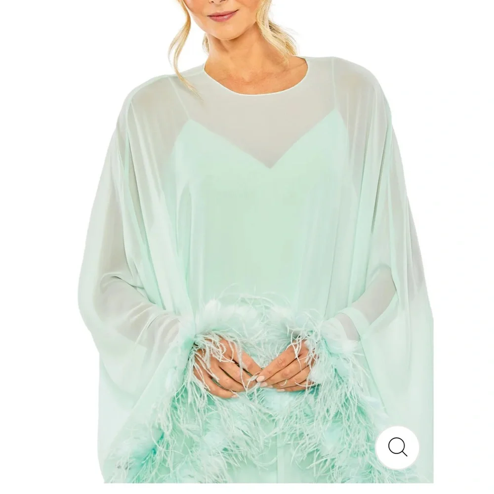 Mac Duggal MINT TRAPEZE DRESS WITH FEATHER TRIM - never been worn! Brand new! - Picture 3 of 3